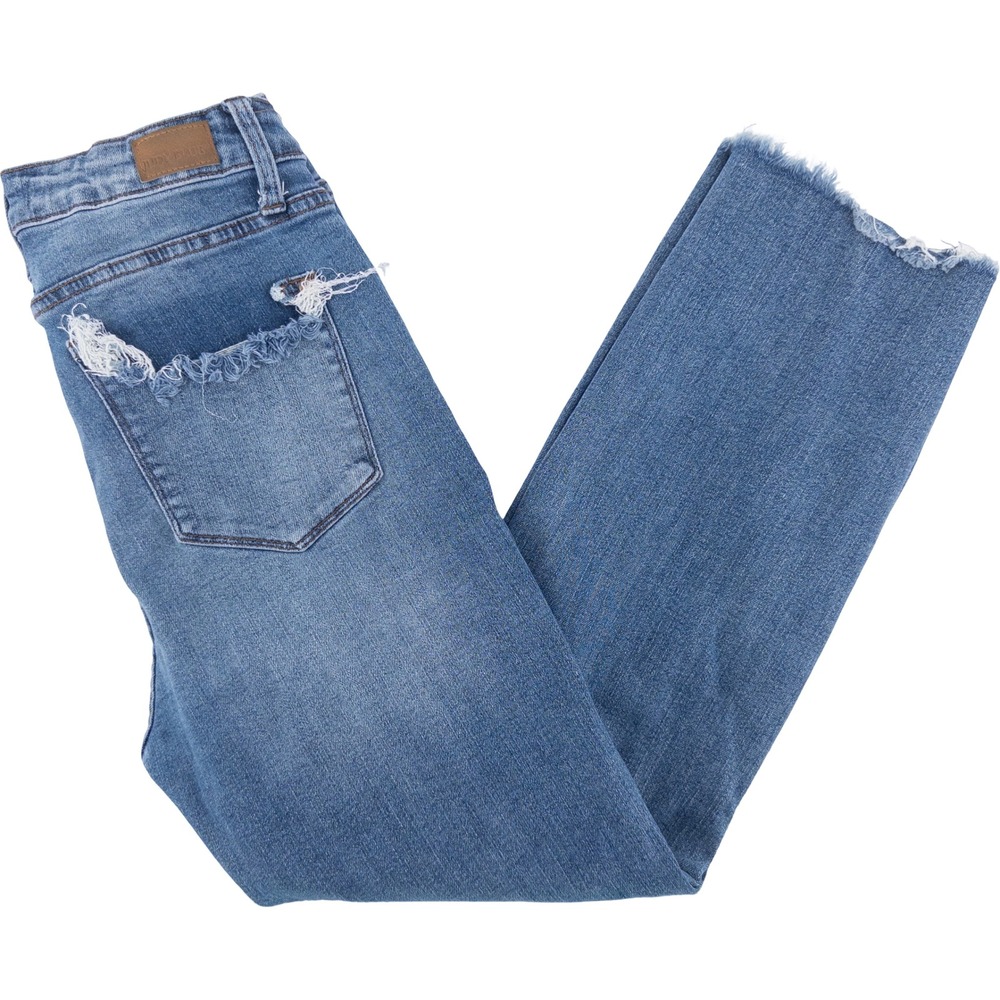 Judy Blue Womens 9/29 Straight Jeans Blue Destroyed Cropped High Waist JB88550